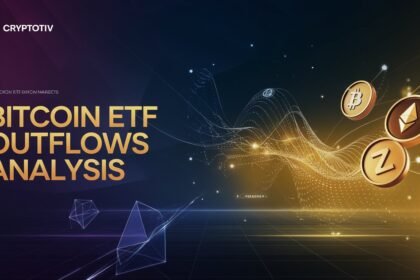 Futuristic image representing Bitcoin ETF outflows analysis in September 2024, with cryptocurrency market elements