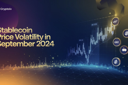 Stablecoin price volatility in September 2024 with fluctuating cryptocurrency logos and futuristic network elements