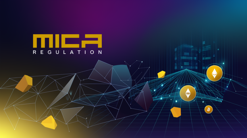 EU MiCA regulation overview visual with futuristic network and crypto compliance elements