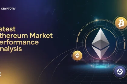 Futuristic Ethereum market analysis image with Ethereum logo and cryptocurrency logos