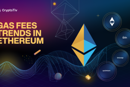 Ethereum gas fees trends, futuristic image with Ethereum symbol and network elements.