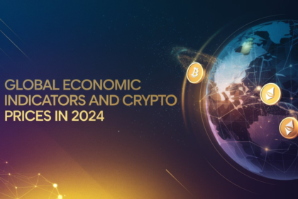 Futuristic image depicting global economic impact on cryptocurrency in 2024 with network lines and crypto logos