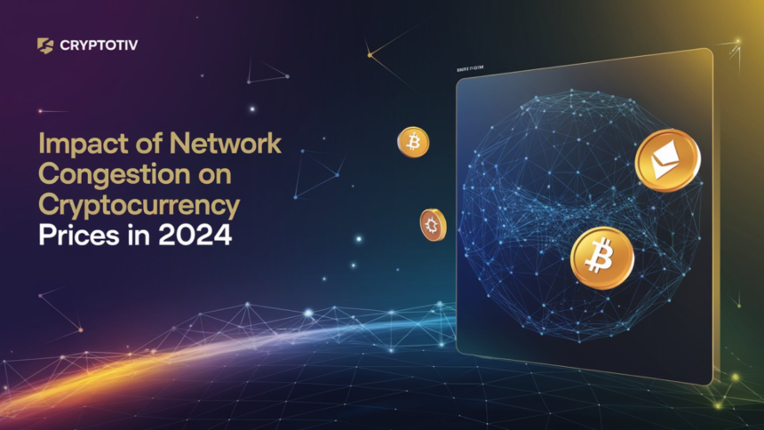 Impact of network congestion on cryptocurrency prices in 2024 – futuristic blockchain congestion scene with crypto logos