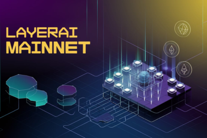 LayerAI mainnet launch with interconnected nodes and digital elements