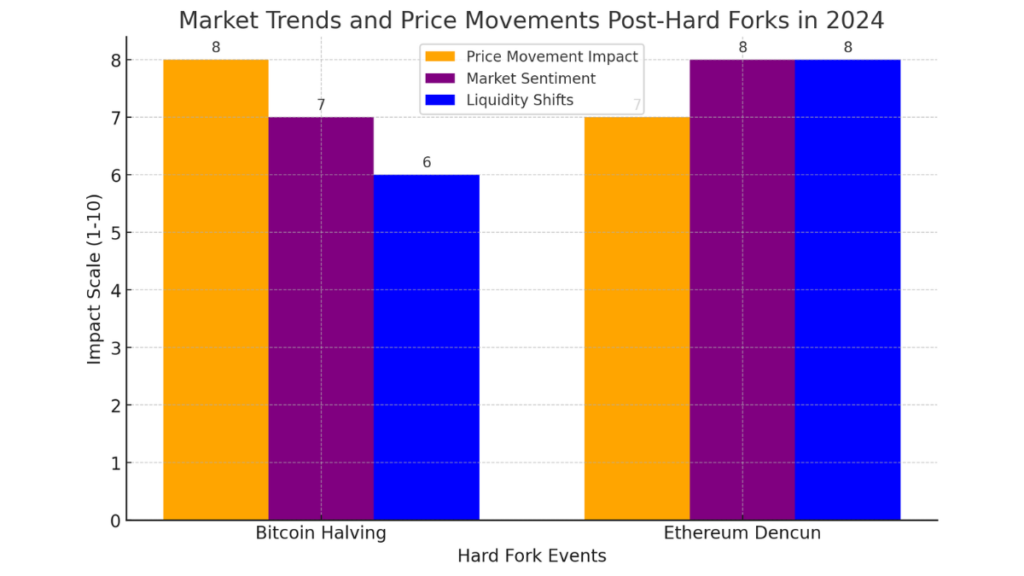 bar chart illustrates the market effect of the major hard fork events 2024