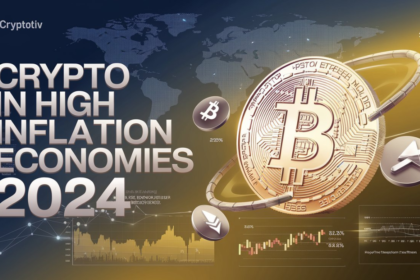 Role of cryptocurrency in high inflation economies in 2024 with Bitcoin and Ethereum symbols amid inflation trends.