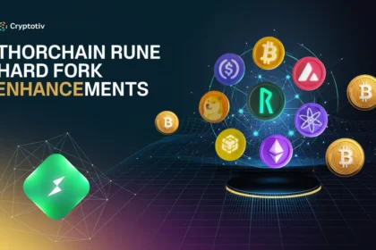 Thorchain RUNE hard fork upgrades with blockchain visuals and crypto