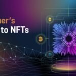 Graphic titled “Beginner’s Guide to NFTs” with digital art and cryptocurrency symbols