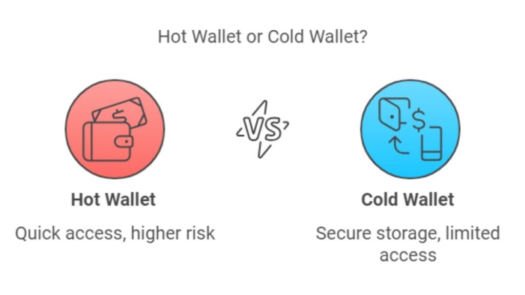 Comparison of Hot Wallet and Cold Wallet with icons