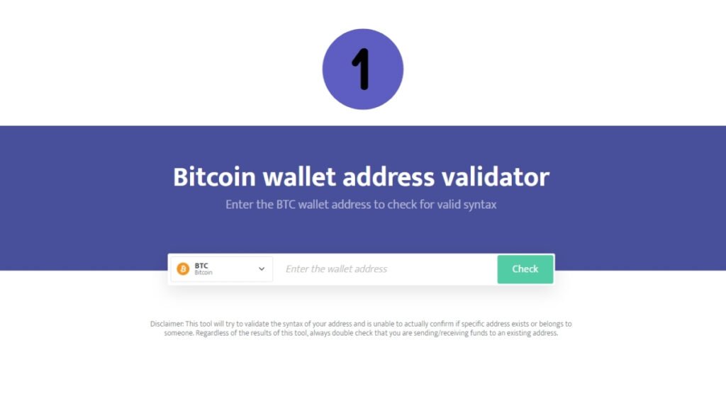 Screenshot of a Bitcoin wallet address validator tool