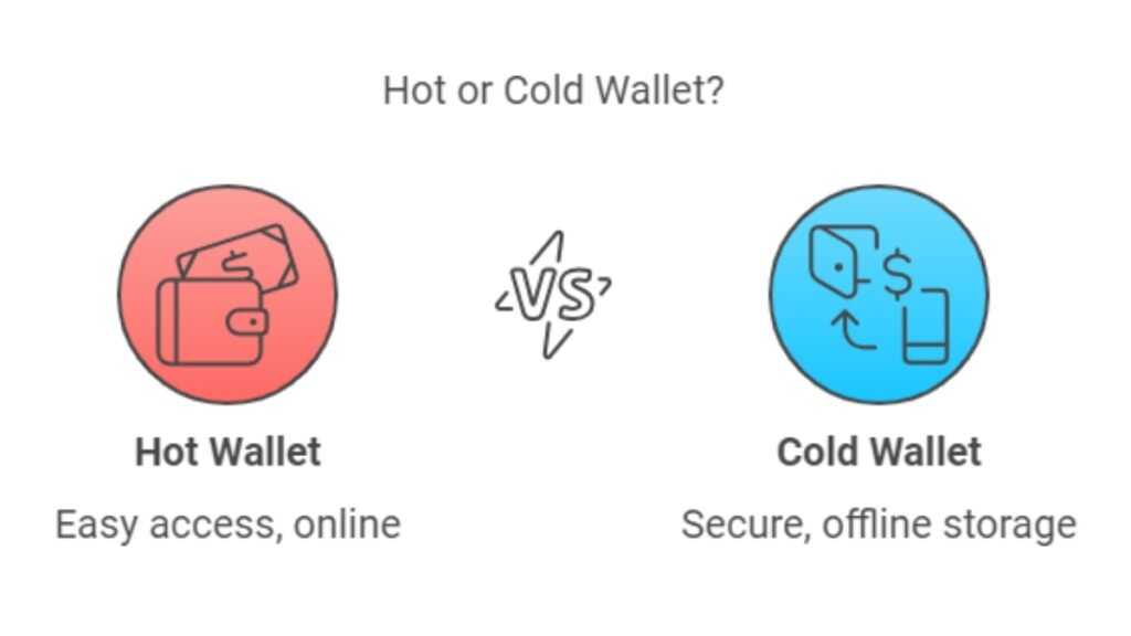 Comparison of hot wallet (online access) versus cold wallet (offline security)