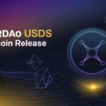 A futuristic promotional image highlighting the MakerDAO rebrand and the USDS stablecoin release within the Sky ecosystem, featuring decentralized finance elements.