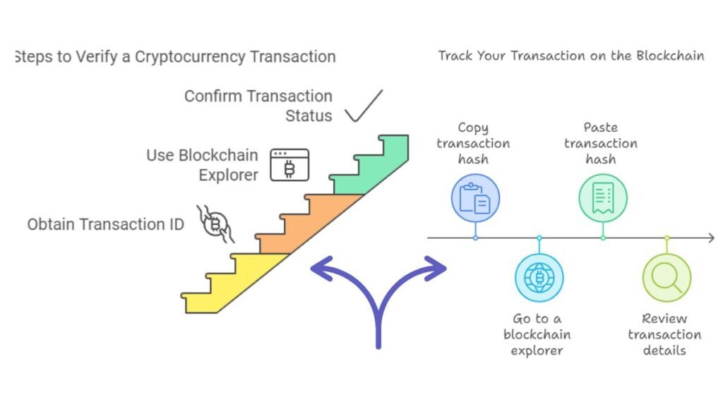 Diagram of steps to verify a cryptocurrency transaction