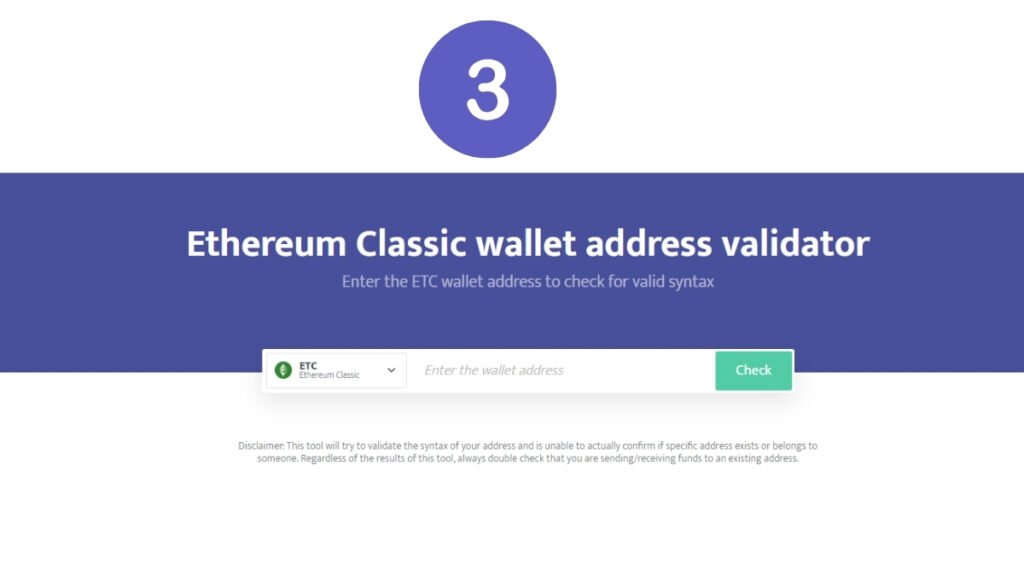 Ethereum Classic wallet syntax checker interface